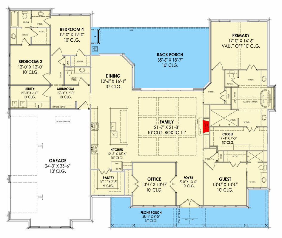 Plan 818134JSS: 4-Bed Modern Farmhouse Plan with Outdoor Kitchen - 3131 Sq Ft - Floor Plan - Main Level - Craftsman, Modern Farmhouse