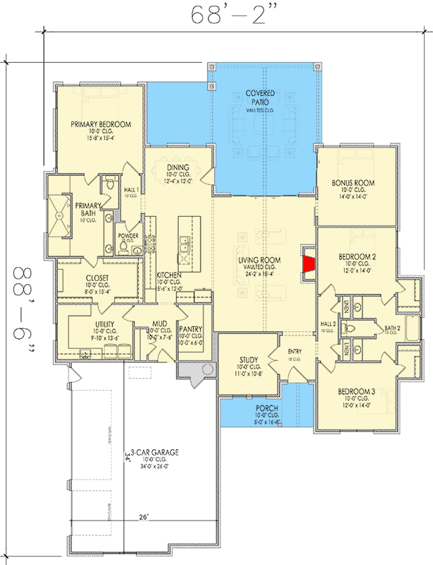 Plan 421565CHD: 3-Bed New American Craftsman House Plan with Flex Bonus Room - 2879 Sq Ft - Floor Plan - Main Level - Craftsman, New American