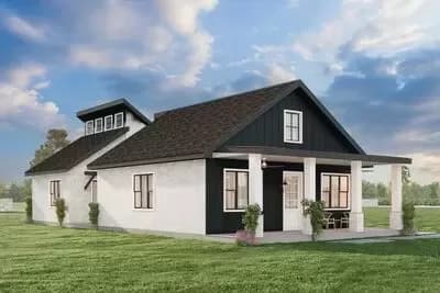 2-Bed Country House Plan with Detached Garage and Workshop - 911 Sq Ft