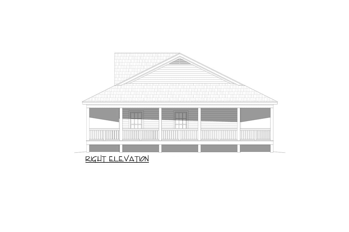 Plan 680440VR: 3-Bed Country Ranch House Plan with Wrap-Around Porch for Side Sloping Lot - 1800 Sq Ft - Image #5 - Country, Farmhouse, Ranch, Traditional