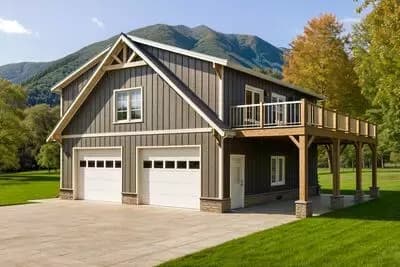 Two-Story Detached Garage ADU Plan with 1-Bed Apartment Above - 1296 Sq Ft