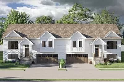 Traditional Split Level Duplex House Plan with Vaulted Open Concept Living - 1981 Sq Ft Per Unit