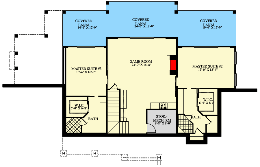 Plan 24133BG: Two-Story Contemporary Mountain House Plan with Two Master Suites - 374 Sq Ft - Floor Plan - Lower Level - Walkout Basement - Contemporary, Mountain