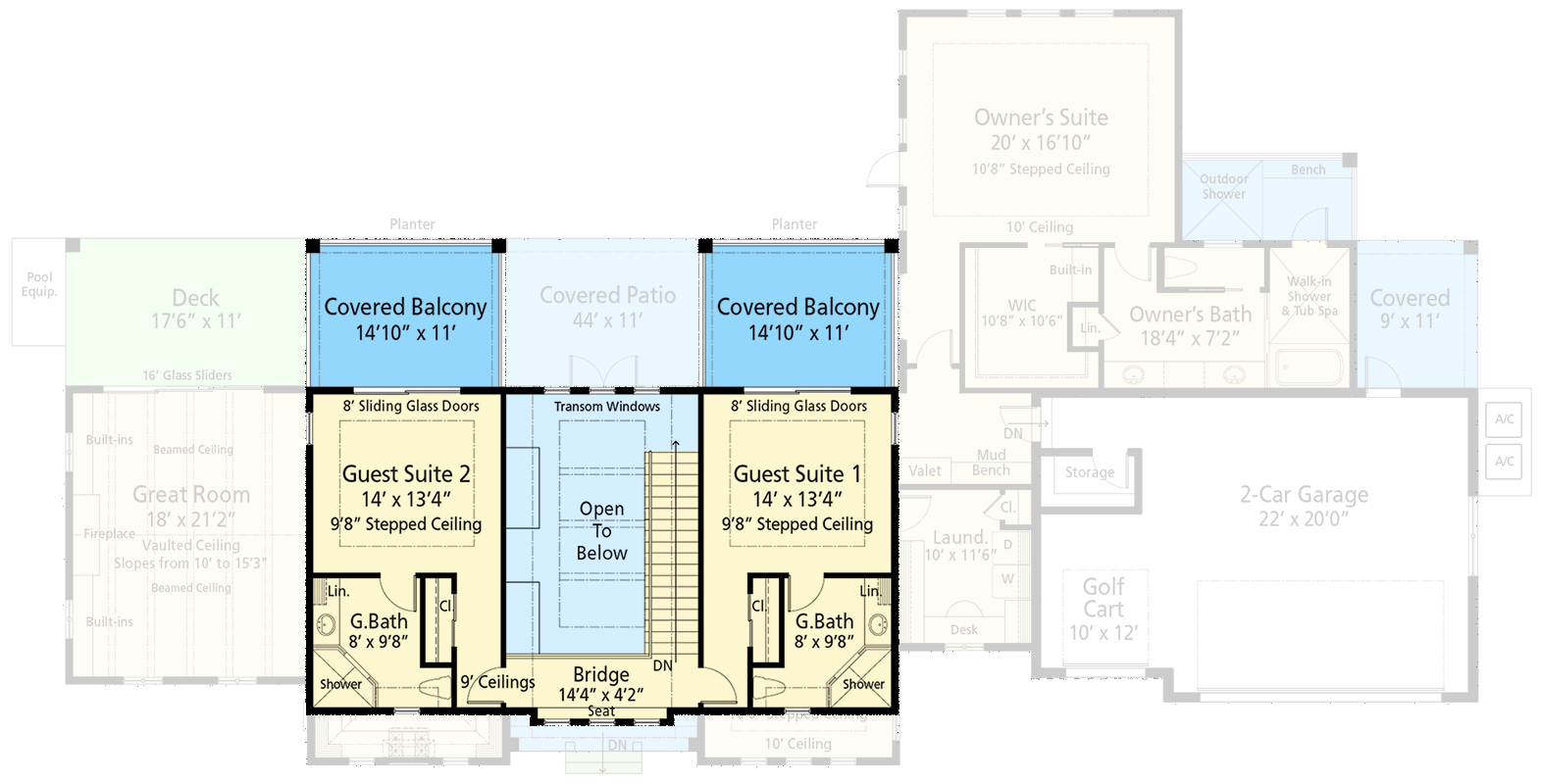 Plan 33268ZR: Two-Story Coastal Contemporary House Plan with Outdoor Kitchen - 3262 Sq Ft - Floor Plan - 2nd Floor - Beach, Coastal, Coastal Contemporary, Florida-Style, Transitional
