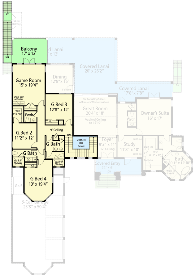 Plan 33269ZR: 5-Bed Mediterranean House Plan with Vaulted Great Room - 4234 Sq Ft - Floor Plan - 2nd Floor - Mediterranean