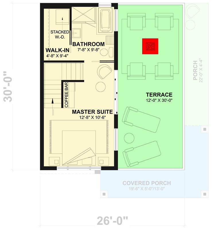 Plan 22698DR: 2-Bed Modern Vacation House Plan with Home Office and 2nd Floor Master Suite - 1200 Sq Ft - Floor Plan - 2nd Floor - Contemporary, Modern, Mountain, Vacation