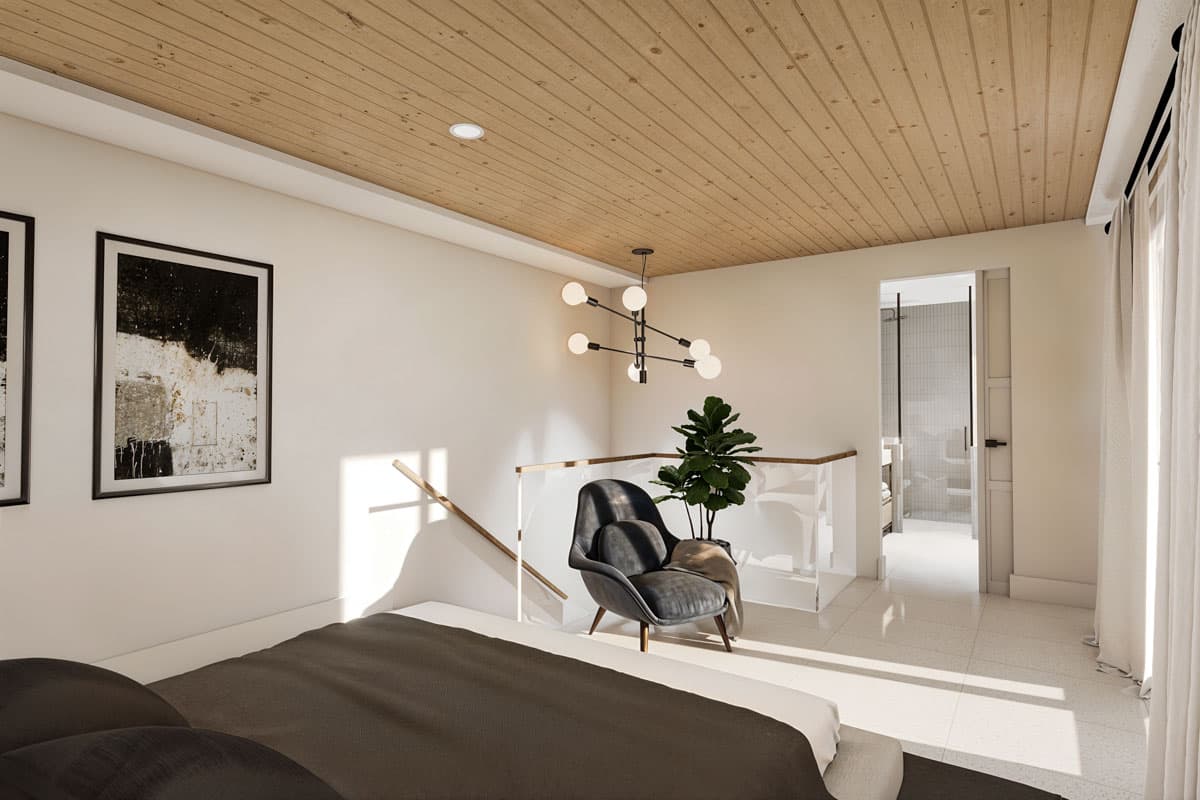 Plan 22698DR: 2-Bed Modern Vacation House Plan with Home Office and 2nd Floor Master Suite - 1200 Sq Ft - Image #8 - Contemporary, Modern, Mountain, Vacation