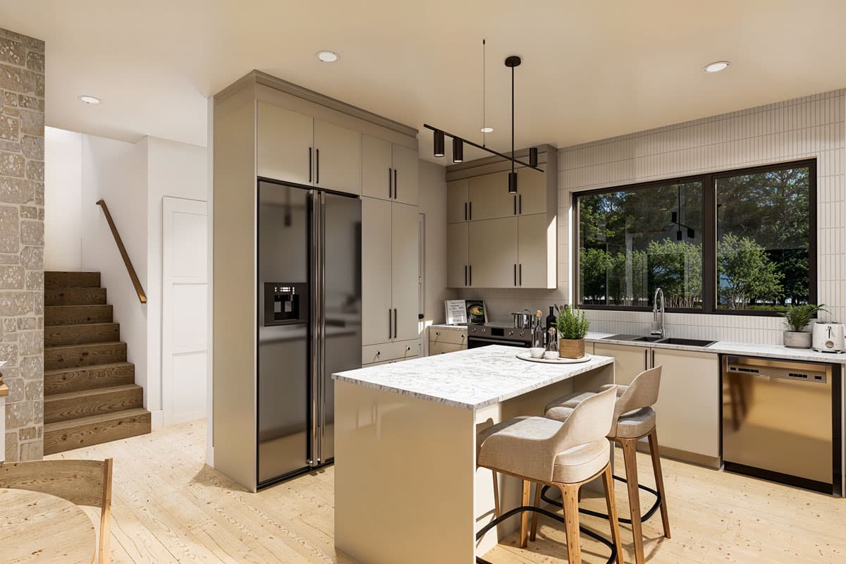 Plan 22698DR: 2-Bed Modern Vacation House Plan with Home Office and 2nd Floor Master Suite - 1200 Sq Ft - Image #6 - Contemporary, Modern, Mountain, Vacation