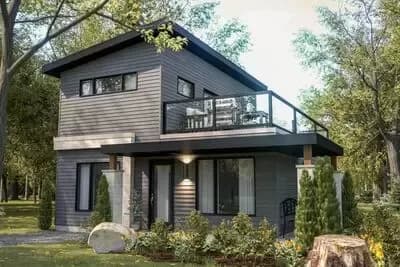 2-Bed Modern Vacation House Plan with Home Office and 2nd Floor Master Suite - 1200 Sq Ft