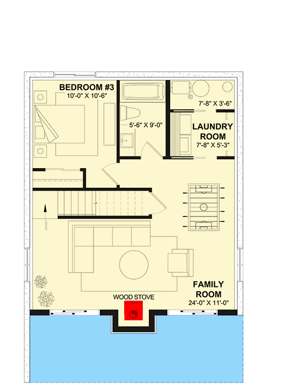 Plan 22700DR: 3-Bed Modern Mountain House Plan with Stacked Porches - 1528 Sq Ft - Floor Plan - Lower Level - Contemporary, Mid Century Modern, Modern, Mountain, Vacation