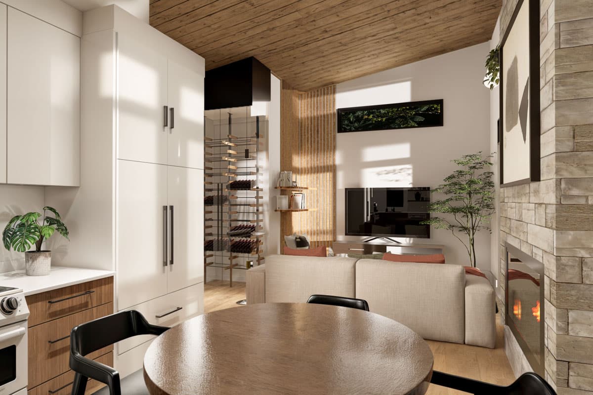 Plan 22700DR: 3-Bed Modern Mountain House Plan with Stacked Porches - 1528 Sq Ft - Image #5 - Contemporary, Mid Century Modern, Modern, Mountain, Vacation