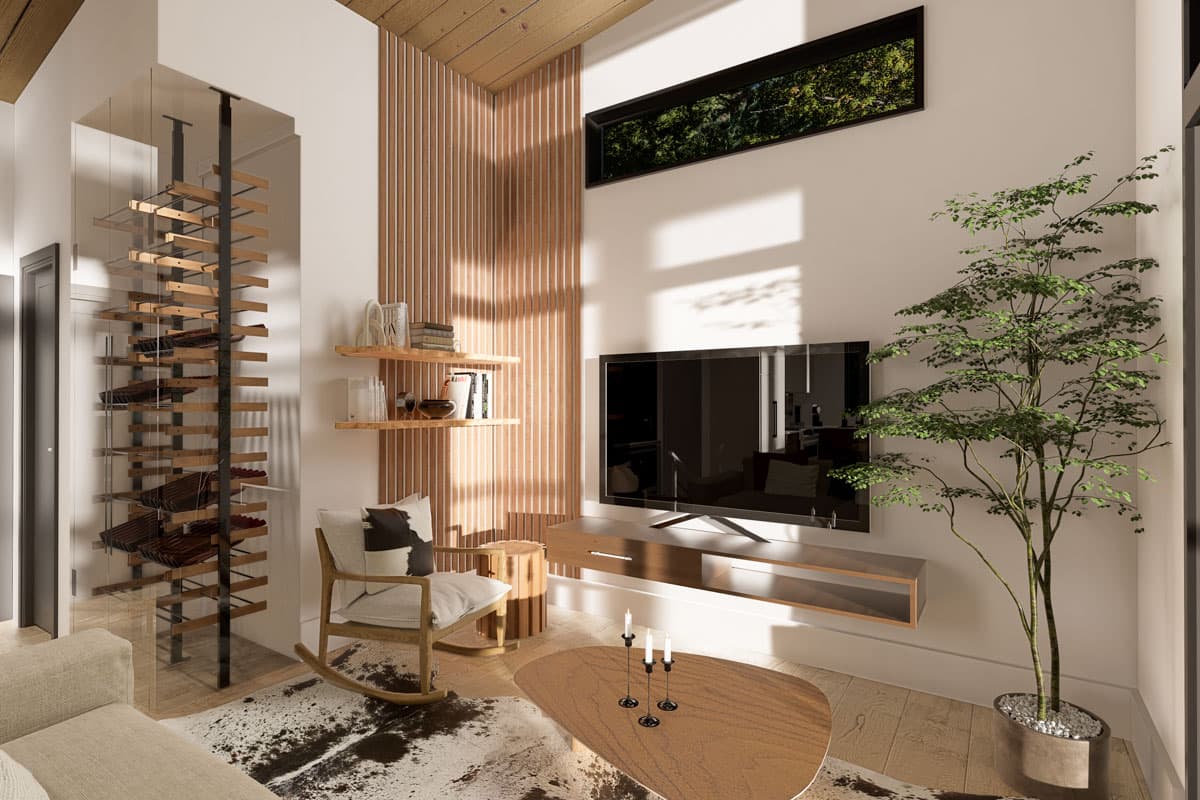 Plan 22700DR: 3-Bed Modern Mountain House Plan with Stacked Porches - 1528 Sq Ft - Image #4 - Contemporary, Mid Century Modern, Modern, Mountain, Vacation