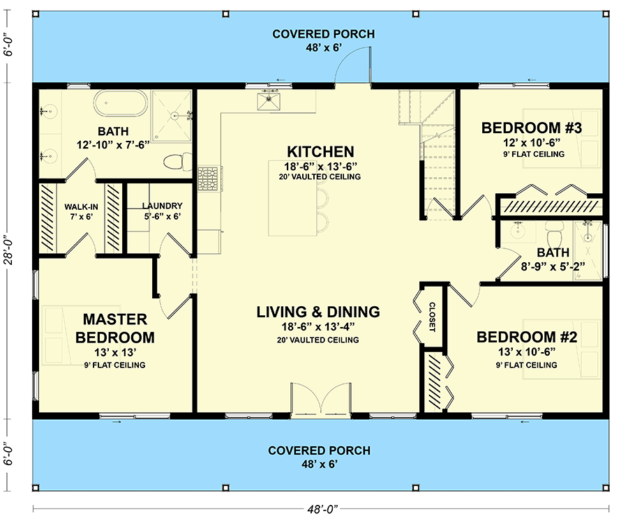 Plan 337005JUN: 3-Bed Country Farmhouse Plan with Loft and Optionally Finished Basement - 1723 Sq Ft - Floor Plan - Main Level - Country, Farmhouse, Modern Farmhouse, Ranch