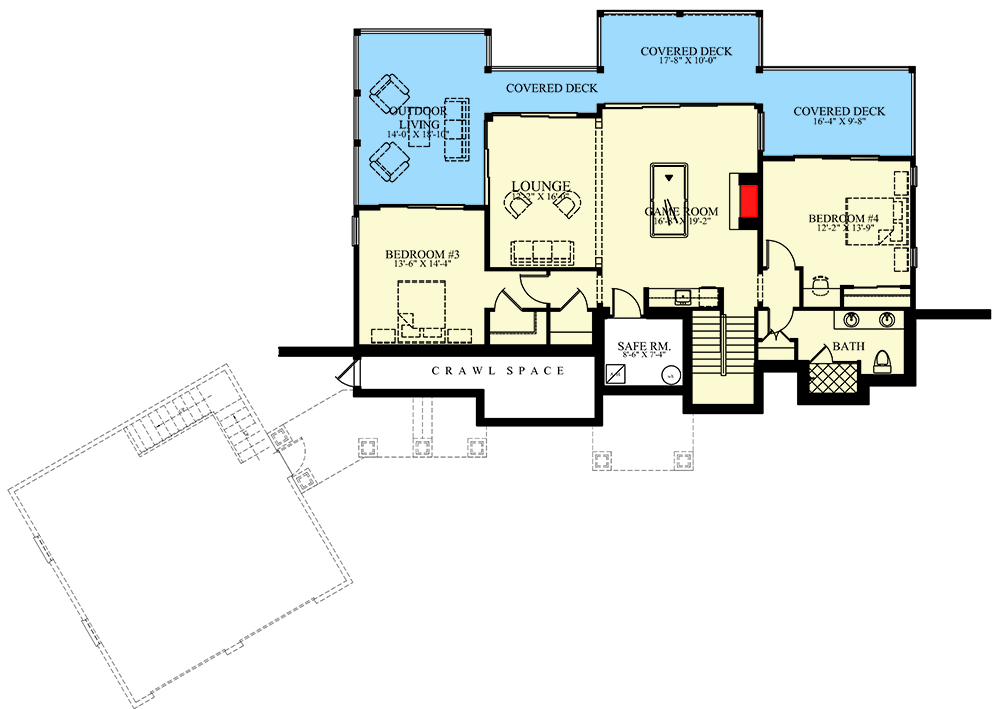 Plan 24135BG: 4 Bed Contemporary Mountain House Plan with Studio Above Garage - 3397 Sq Ft - Floor Plan - Lower Level - Contemporary, Modern, Mountain
