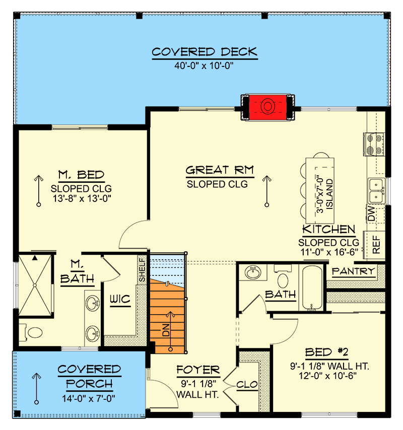Plan 135304GRA: 2 or 3-Bedroom Modern Mountain House Plan under 1200 Sq Ft with Lower Level Expansion - Floor Plan - Main Level - Mid Century Modern, Modern, Mountain, Vacation