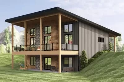 2 or 3-Bedroom Modern Mountain House Plan under 1200 Sq Ft with Lower Level Expansion