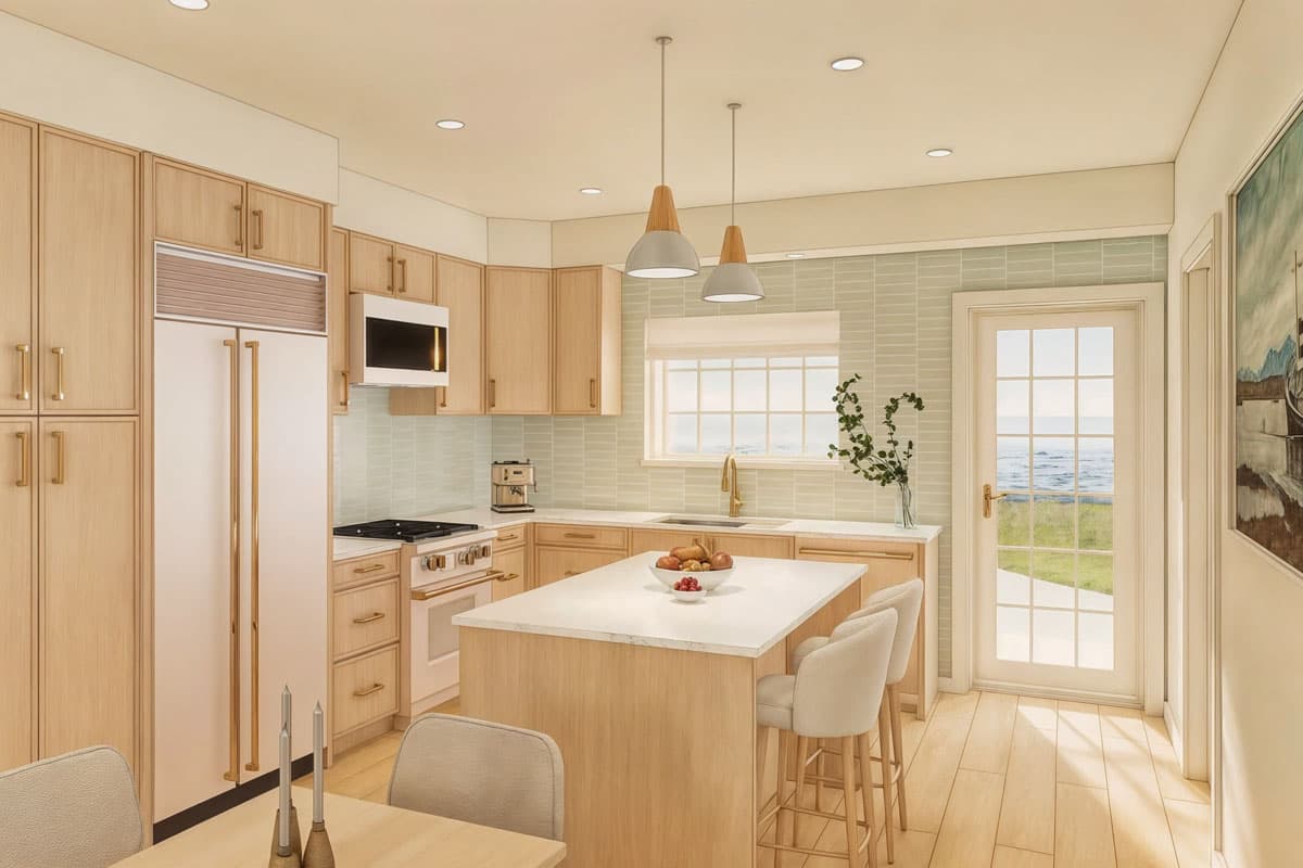 Plan 330025WLE: 2-Bed Shingle Cottage with Front Load Garage - 998 Sq Ft - Image #7 - Coastal, Cottage, Shingle, Vacation