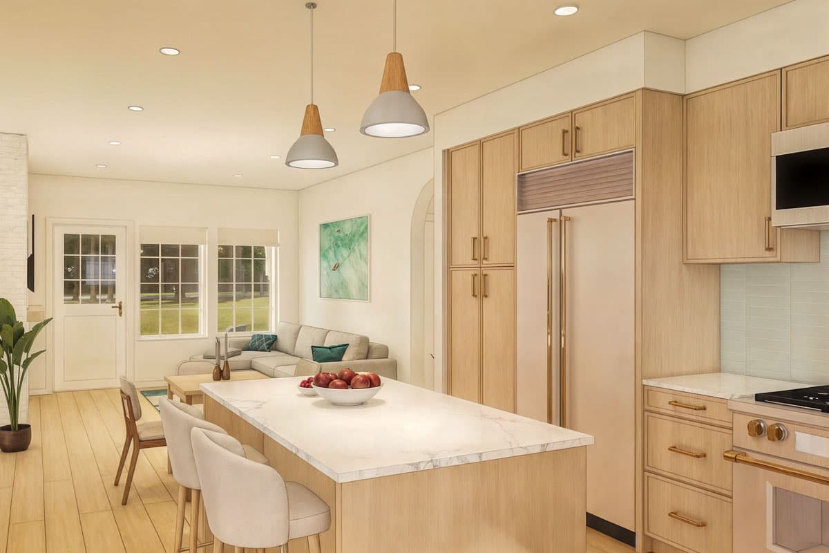 Plan 330025WLE: 2-Bed Shingle Cottage with Front Load Garage - 998 Sq Ft - Image #6 - Coastal, Cottage, Shingle, Vacation