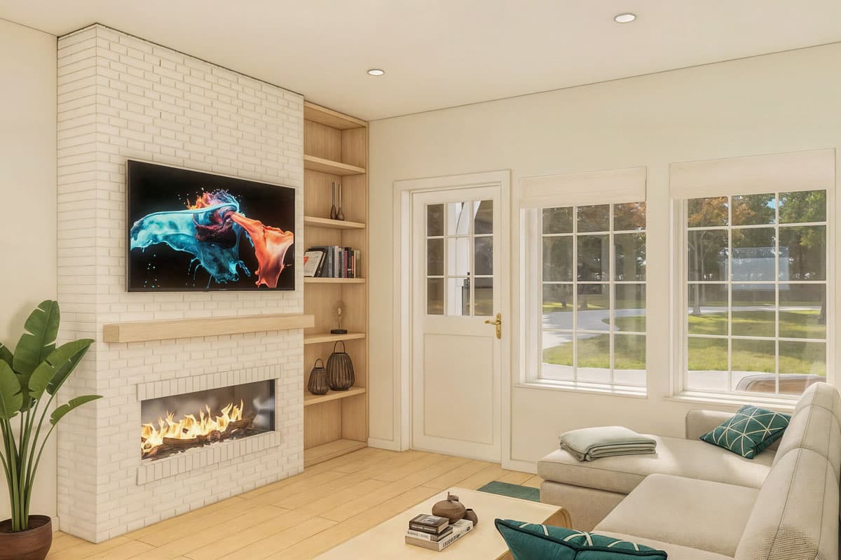 Plan 330025WLE: 2-Bed Shingle Cottage with Front Load Garage - 998 Sq Ft - Image #5 - Coastal, Cottage, Shingle, Vacation