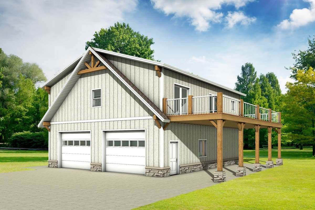 Plan 225013RBS: Two-Story Detached Garage with Attached Apartment Plan - 1440 Sq Ft - Image #4 - Country, Traditional