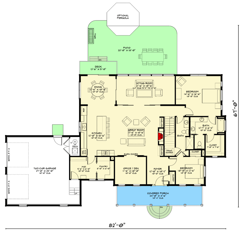 Plan 520019RKY: 3-Bed Modern Farmhouse Plan with Two Master Suites - 3406 Sq Ft - Floor Plan - Main Level - Country, Farmhouse, Modern Farmhouse, New American