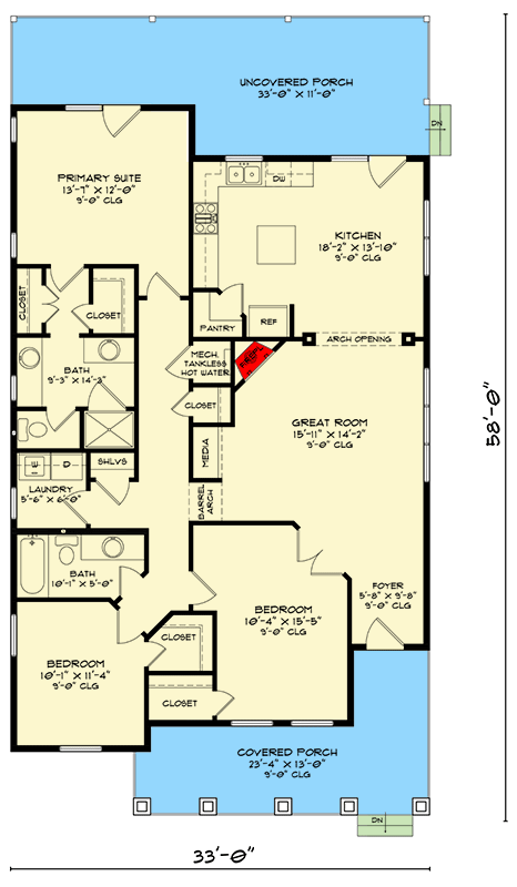 Plan 520020RKY: 3-Bed Country Craftsman House Plan with Great Room - 1529 Sq Ft - Floor Plan - Main Level - Cottage, Country, Craftsman, Northwest, Rustic