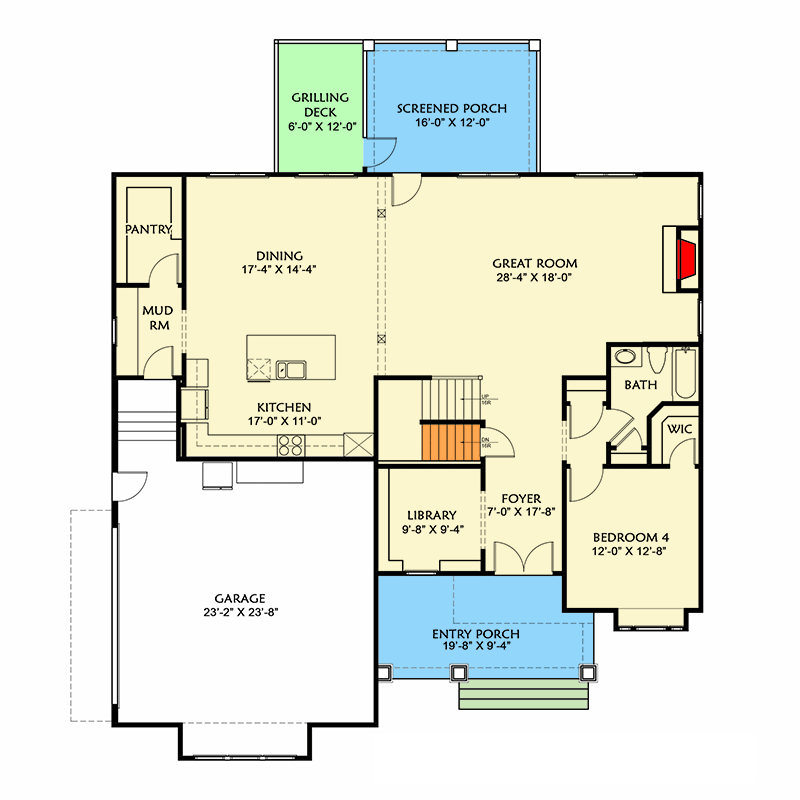 Plan 500087VV: 4-Bed Traditional Shingle House Plan with Library - 3314 Sq Ft - Floor Plan - Main Level - Shingle, Traditional