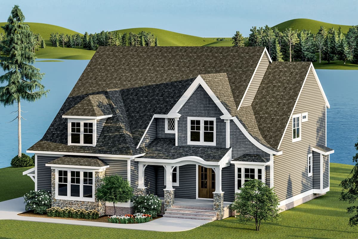 Plan 500087VV: 4-Bed Traditional Shingle House Plan with Library - 3314 Sq Ft - Image #8 - Shingle, Traditional