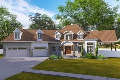 3-Bed Traditional House Plan with Oversize Angled 5-Car Garage - 3270 Sq Ft
