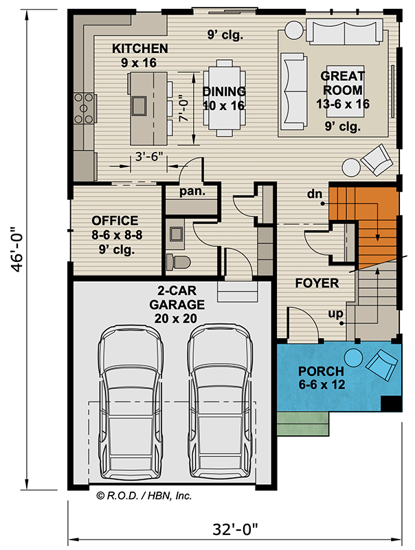 Plan 14852RK: Two-Story Modern House Plan with Home Office - 1876 Sq Ft - Floor Plan - Main Level - Contemporary, Modern