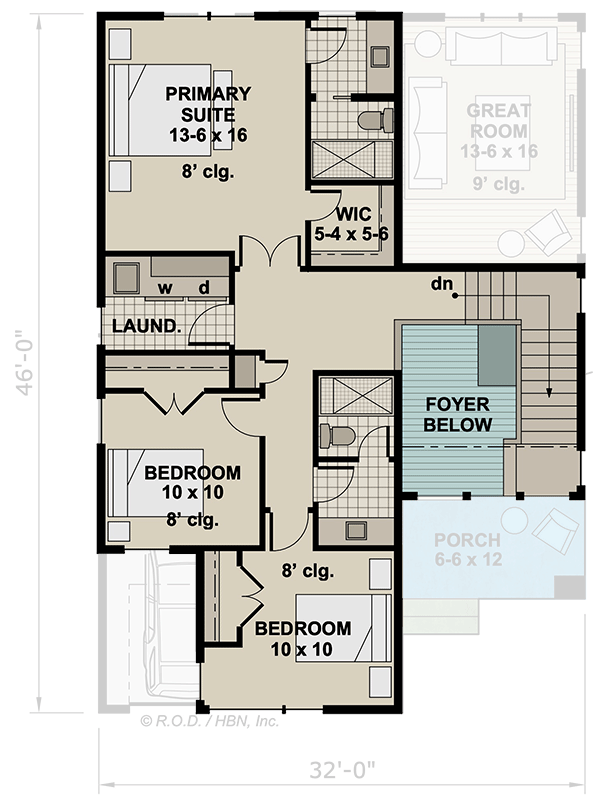 Plan 14852RK: Two-Story Modern House Plan with Home Office - 1876 Sq Ft - Floor Plan - 2nd Floor - Contemporary, Modern