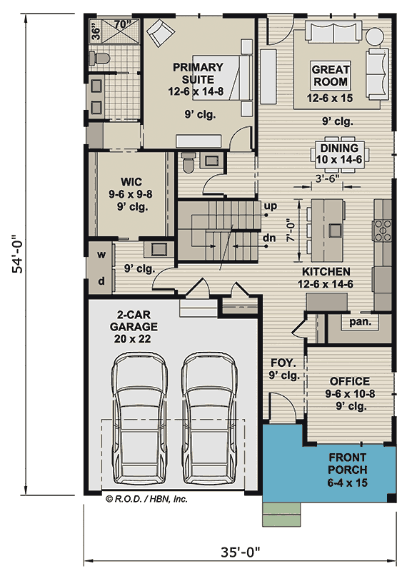 Plan 14856RK: 3-Bed Contemporary House Plan with 2-Car Attached Garage - 2164 Sq Ft - Floor Plan - Main Level - Contemporary, Modern