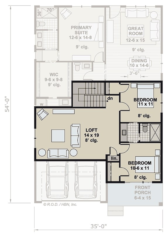 Plan 14856RK: 3-Bed Contemporary House Plan with 2-Car Attached Garage - 2164 Sq Ft - Floor Plan - 2nd Floor - Contemporary, Modern