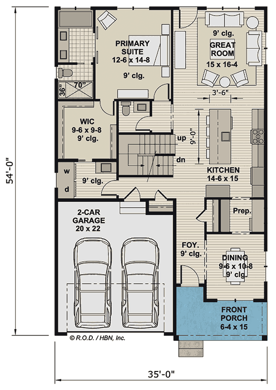 Plan 14857RK: 4-Bedroom Country Farmhouse Plan with Formal Dining Room - 2164 Sq Ft - Floor Plan - Main Level - Country, Farmhouse, New American