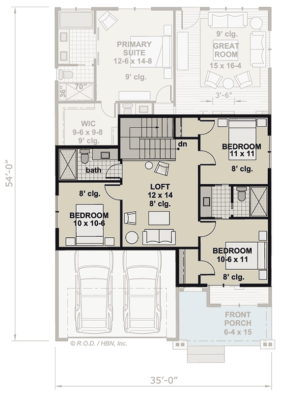 Plan 14858RK: 4-Bedroom Traditional House Plan with Loft - 2185 Sq Ft - Floor Plan - 2nd Floor - Traditional
