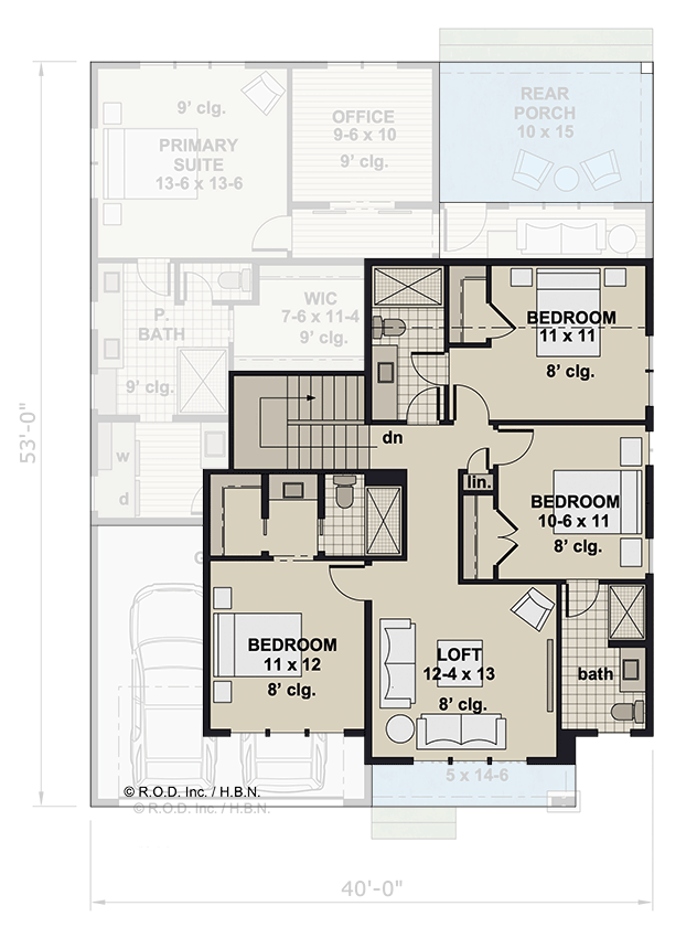 Plan 14864RK: Two-Story 4-Bedroom Tradtional House Plan with Outdoor Living - 2490 Sq Ft - Floor Plan - 2nd Floor - Traditional