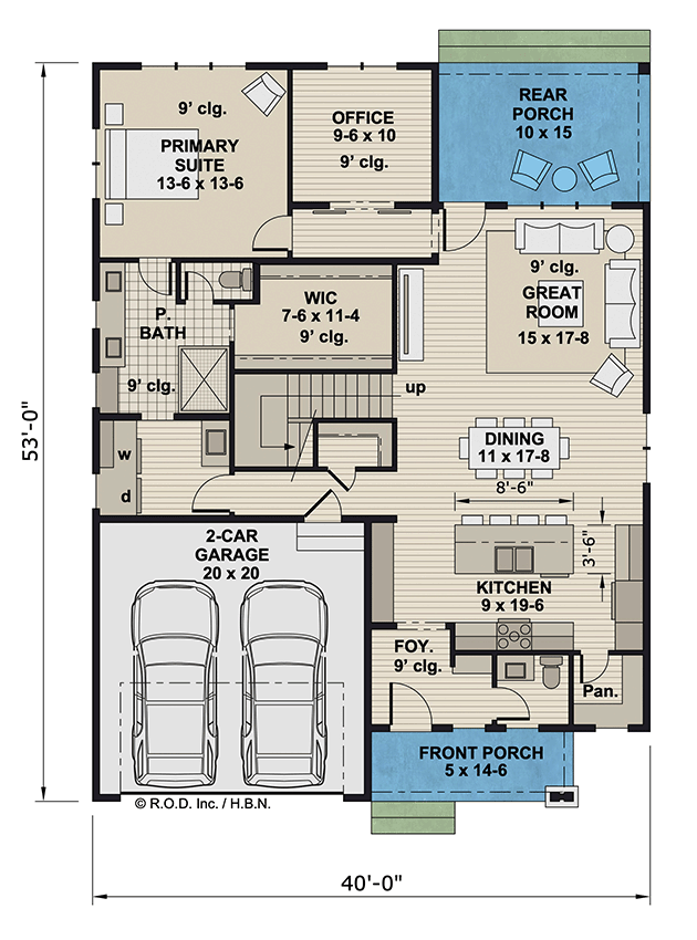 Plan 14865RK: Two-Story 4-Bedroom Craftsman House Plan with Outdoor Living - 2490 Sq Ft - Floor Plan - Main Level - Craftsman