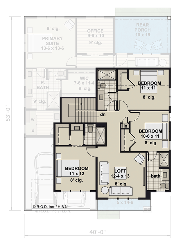 Plan 14865RK: Two-Story 4-Bedroom Craftsman House Plan with Outdoor Living - 2490 Sq Ft - Floor Plan - 2nd Floor - Craftsman