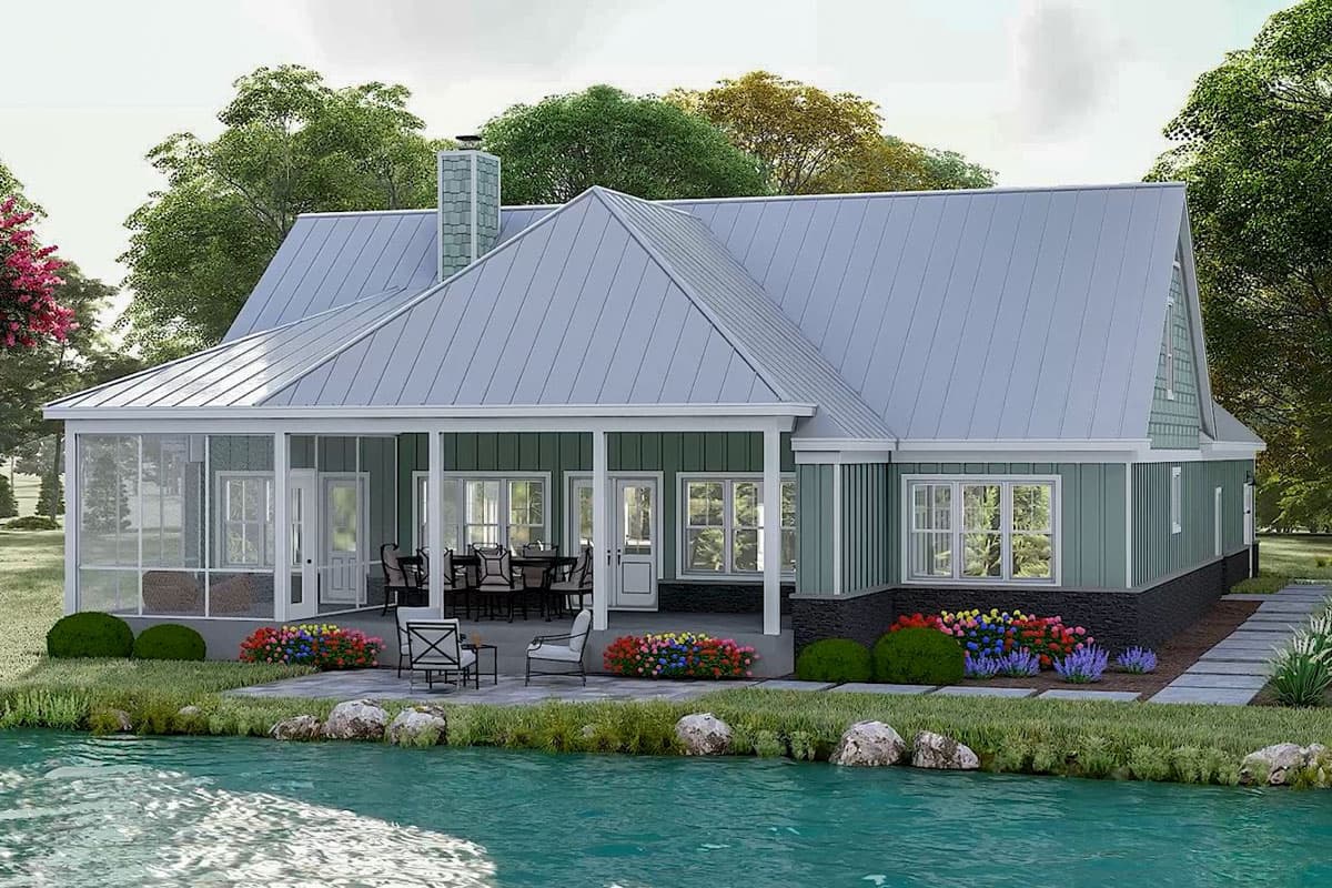 Plan 680445VR: 3-Bed Lake House Plan with Outdoor Kitchen and Screened Porch - 2440 Sq Ft - Image #5 - Coastal, Craftsman, Ranch, Traditional