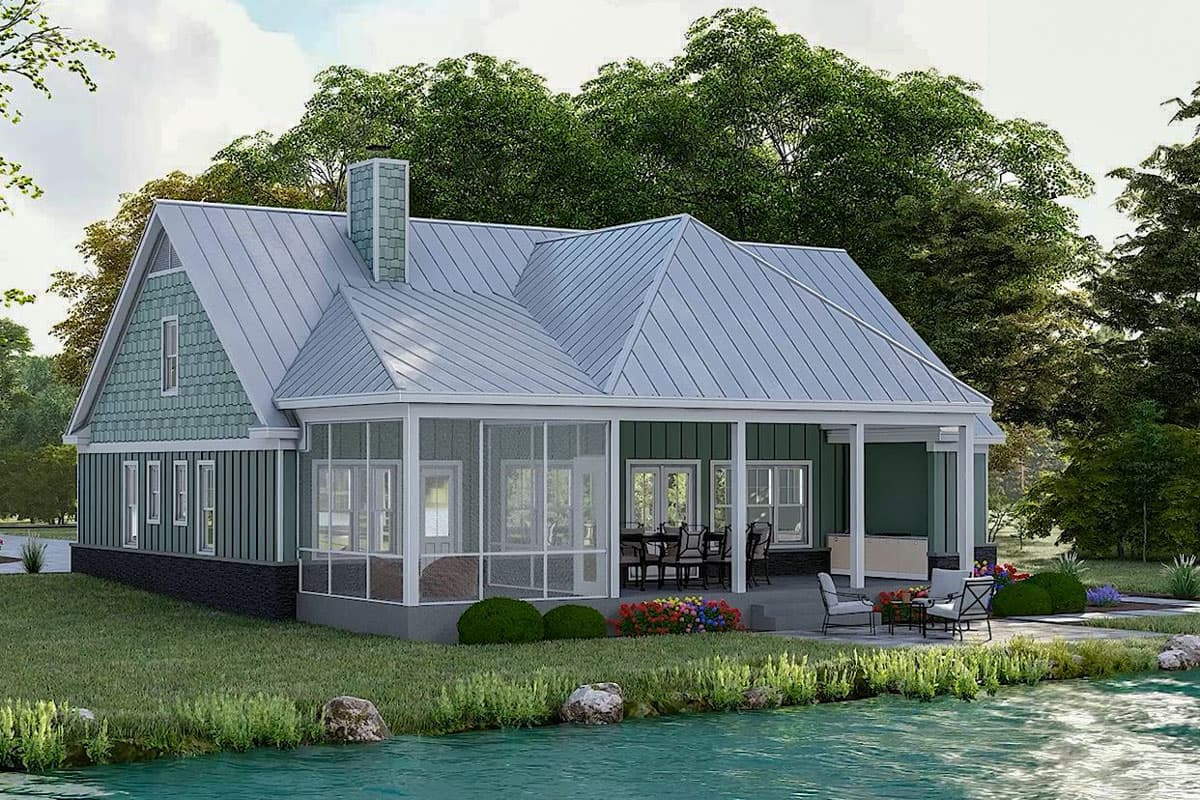 Plan 680445VR: 3-Bed Lake House Plan with Outdoor Kitchen and Screened Porch - 2440 Sq Ft - Image #6 - Coastal, Craftsman, Ranch, Traditional