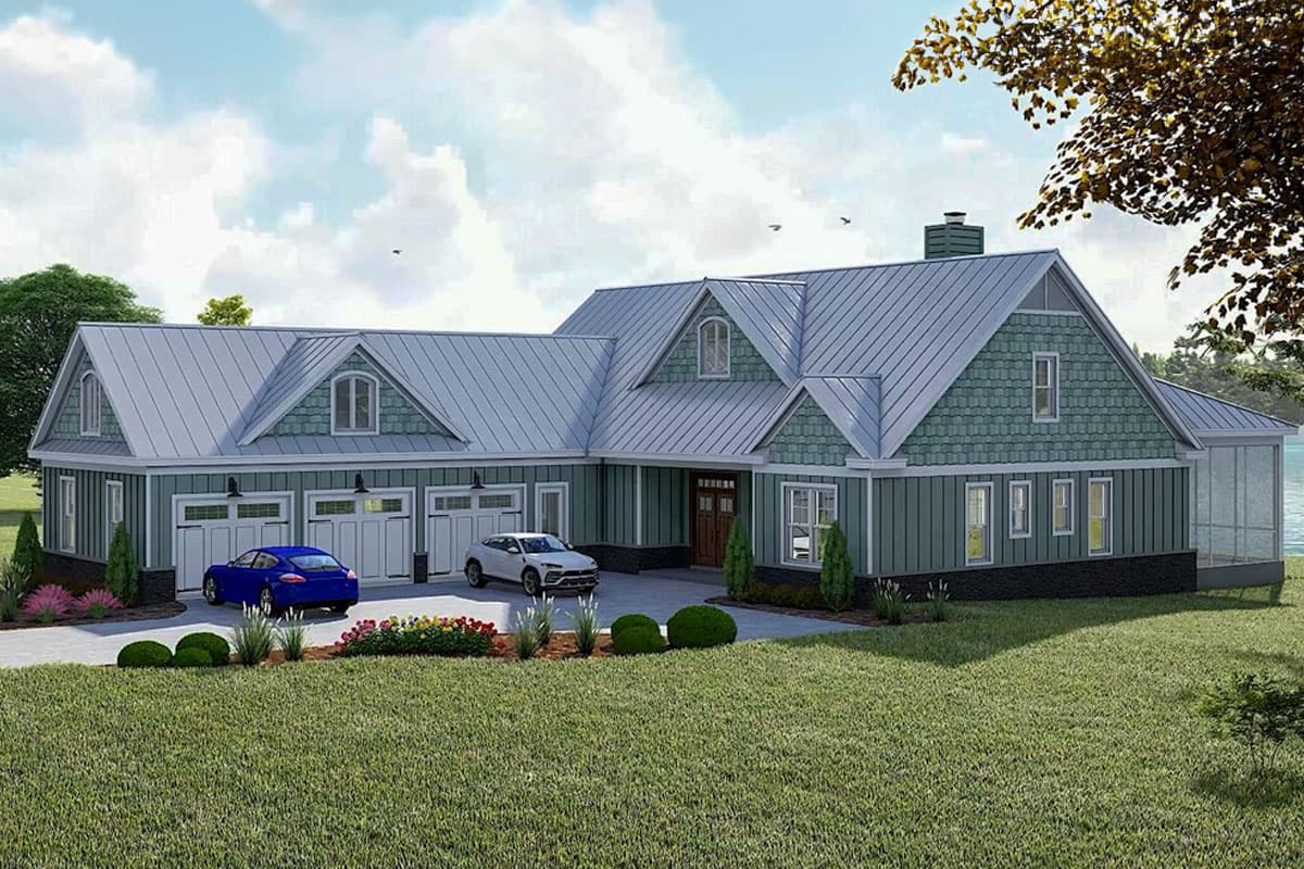 Plan 680445VR: 3-Bed Lake House Plan with Outdoor Kitchen and Screened Porch - 2440 Sq Ft - Image #8 - Coastal, Craftsman, Ranch, Traditional