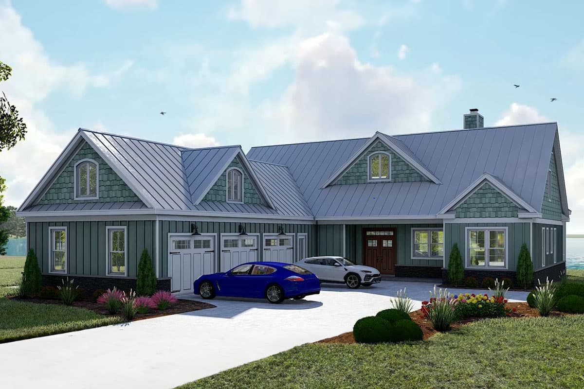 Plan 680445VR: 3-Bed Lake House Plan with Outdoor Kitchen and Screened Porch - 2440 Sq Ft - Image #7 - Coastal, Craftsman, Ranch, Traditional