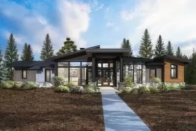 3-Bed Mid-Century Modern House Plan with Outdoor Fireplace - 3571 Sq Ft