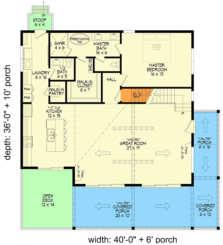 Plan 680448VR: 3-Bed Lake House Plan with Vaulted Two-Story Great Room - 2068 Sq Ft - Floor Plan - Main Level - Coastal, Mountain