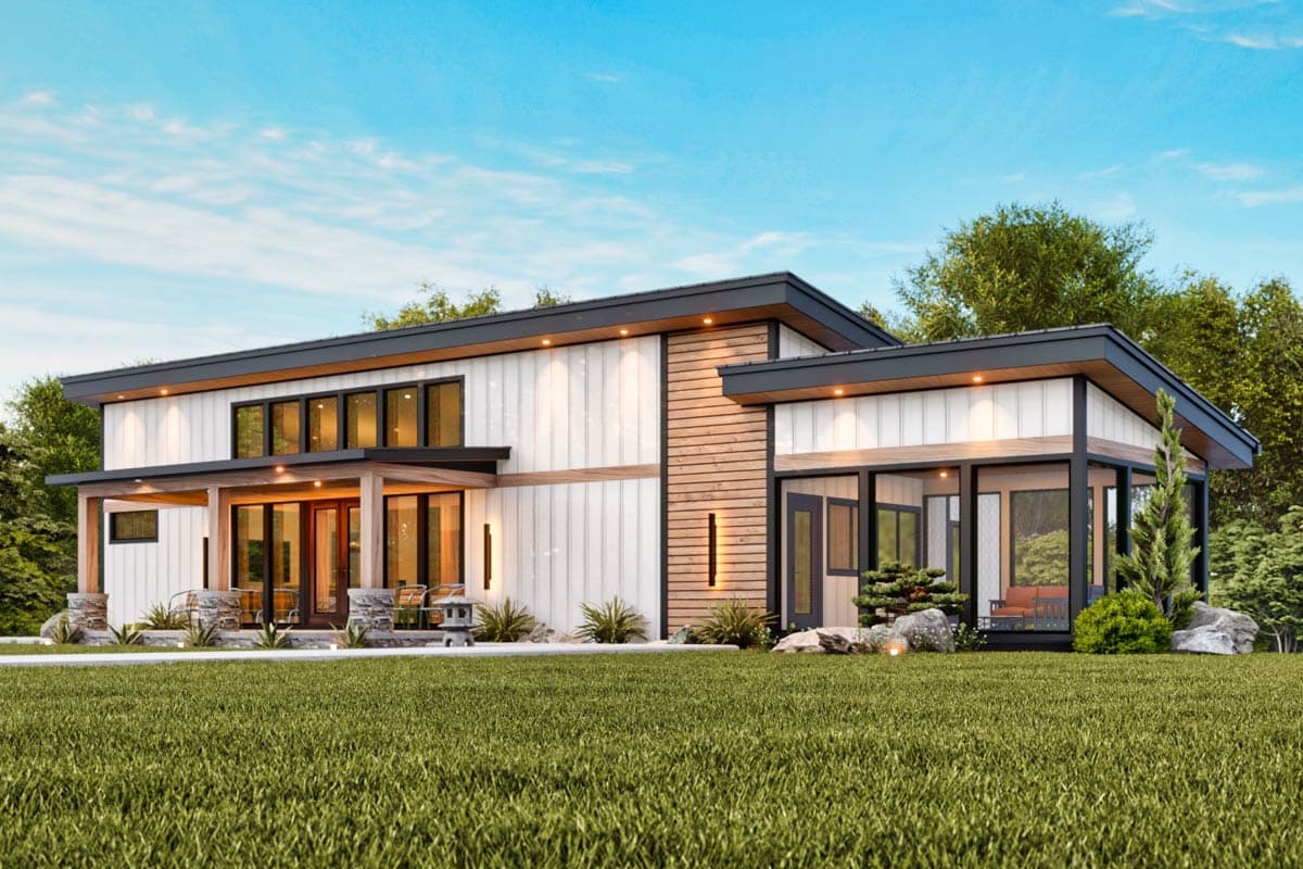 Plan 25836GE: 4-Bed Contemporary Barndominium House Plan with Partially Finished Walkout - 3076 Sq Ft - Image #8 - Barndominium, Contemporary, Mid Century Modern, Modern