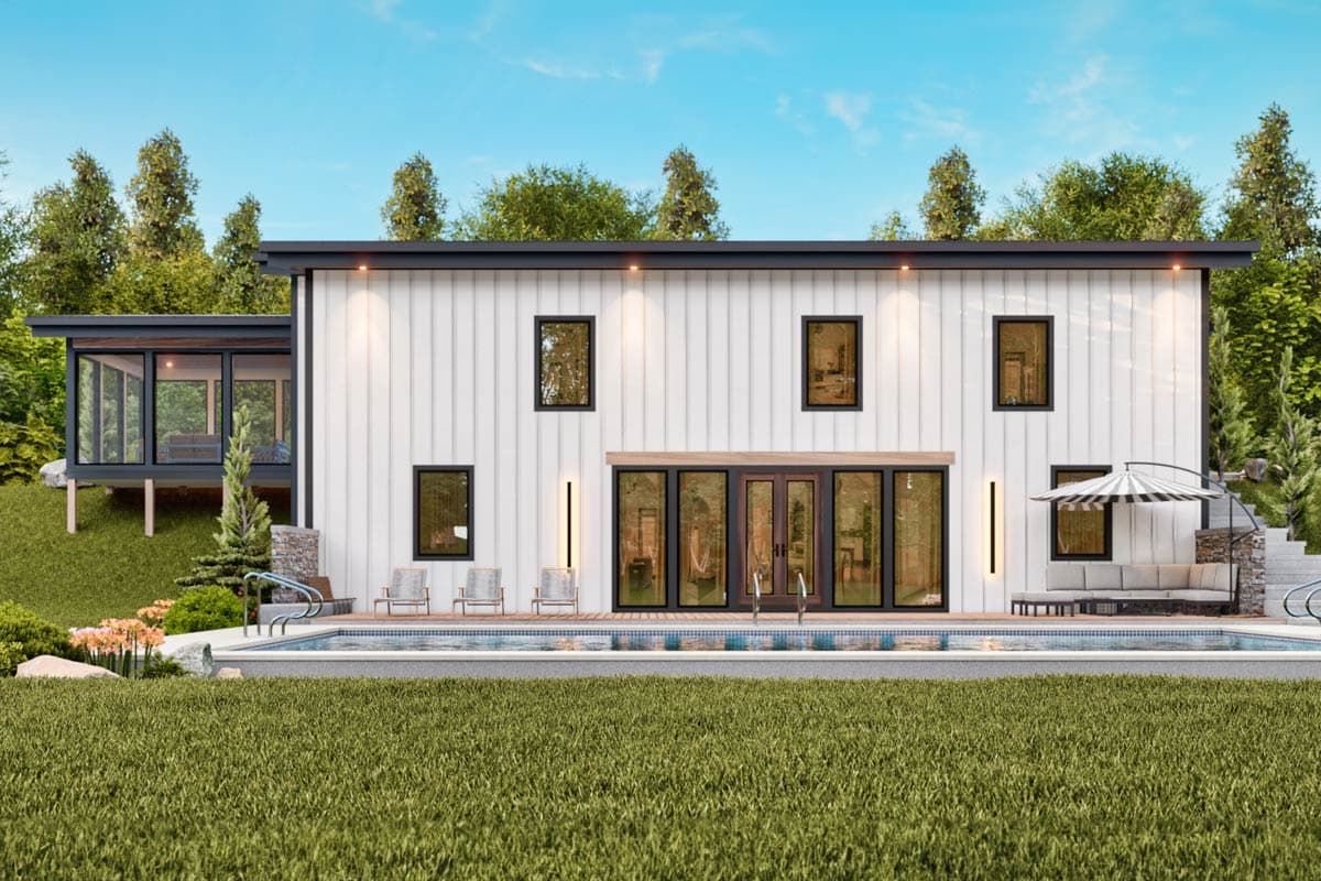 Plan 25836GE: 4-Bed Contemporary Barndominium House Plan with Partially Finished Walkout - 3076 Sq Ft - Image #20 - Barndominium, Contemporary, Mid Century Modern, Modern