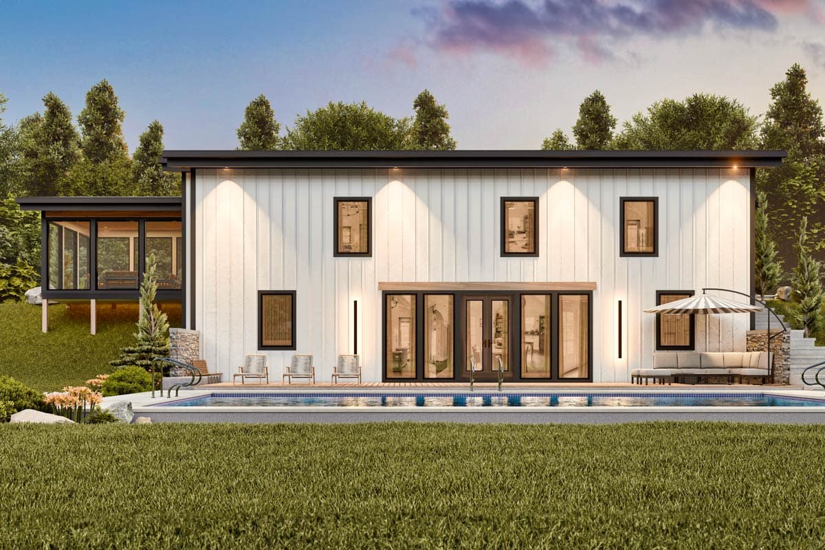 Plan 25836GE: 4-Bed Contemporary Barndominium House Plan with Partially Finished Walkout - 3076 Sq Ft - Image #19 - Barndominium, Contemporary, Mid Century Modern, Modern
