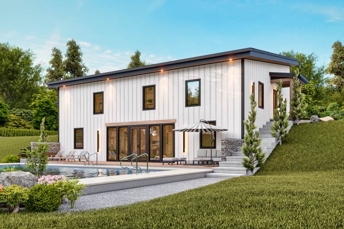 Plan 25836GE: 4-Bed Contemporary Barndominium House Plan with Partially Finished Walkout - 3076 Sq Ft - Image #21 - Barndominium, Contemporary, Mid Century Modern, Modern