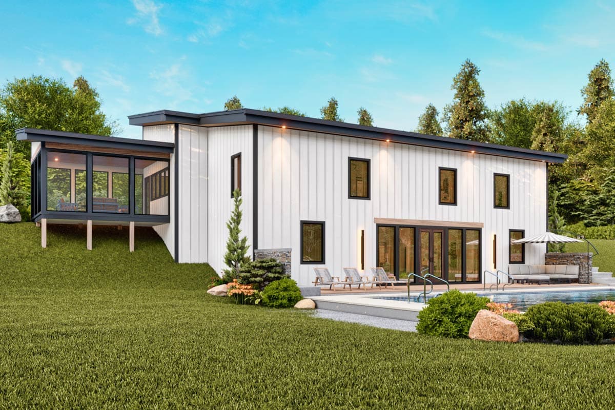 Plan 25836GE: 4-Bed Contemporary Barndominium House Plan with Partially Finished Walkout - 3076 Sq Ft - Image #23 - Barndominium, Contemporary, Mid Century Modern, Modern