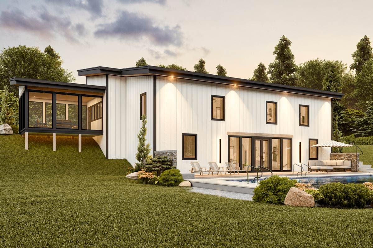 Plan 25836GE: 4-Bed Contemporary Barndominium House Plan with Partially Finished Walkout - 3076 Sq Ft - Image #24 - Barndominium, Contemporary, Mid Century Modern, Modern